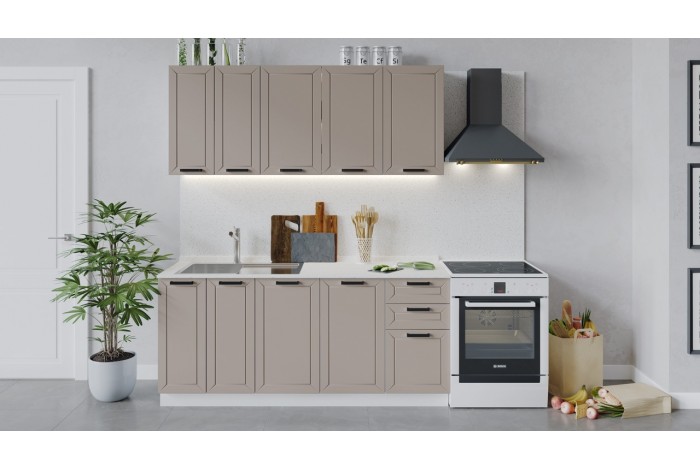 Кухонный гарнитур «Лорас» длиной 180 см Белый, Холст латте