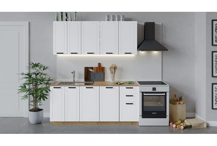 Кухонный гарнитур «Лорас» длиной 180 см Дуб Крафт золотой, Холст Белый