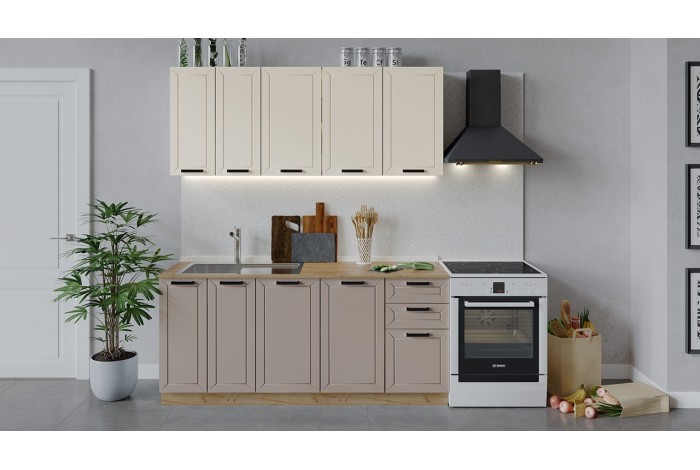 Кухонный гарнитур «Лорас» длиной 180 см Дуб Крафт золотой, Холст брюле, Холст латте