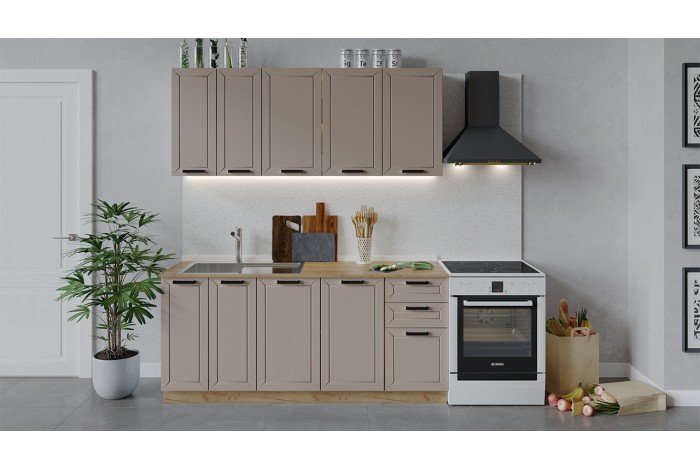 Кухонный гарнитур «Лорас» длиной 180 см Дуб Крафт золотой, Холст латте