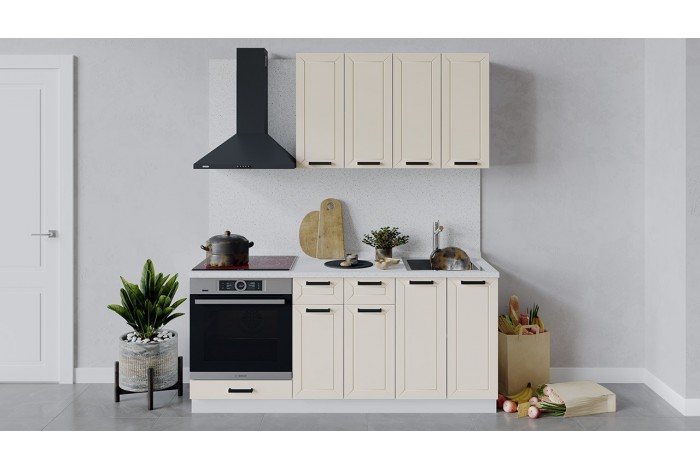 Кухонный гарнитур «Лорас» длиной 180 см со шкафом НБ Белый, Холст брюле