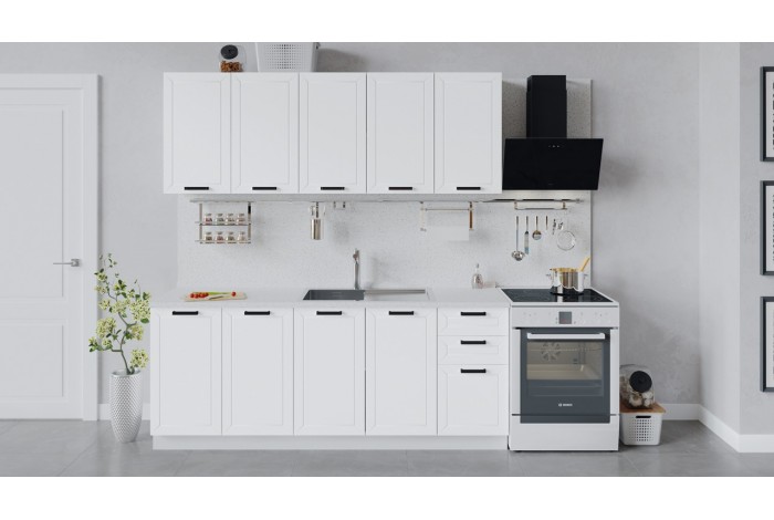 Кухонный гарнитур «Лорас» длиной 200 см Белый, Холст Белый