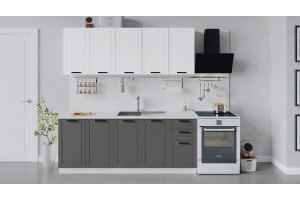 Кухонный гарнитур Лорас длиной 200 см Белый, Холст Белый, Холст Вулкан