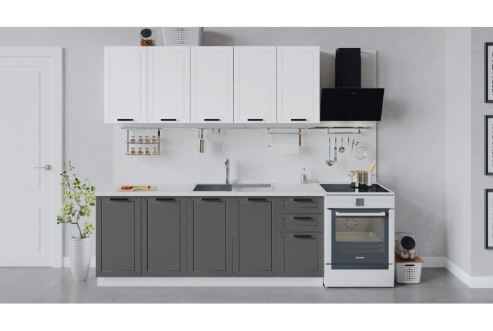 Кухонный гарнитур «Лорас» длиной 200 см Белый, Холст Белый, Холст Вулкан