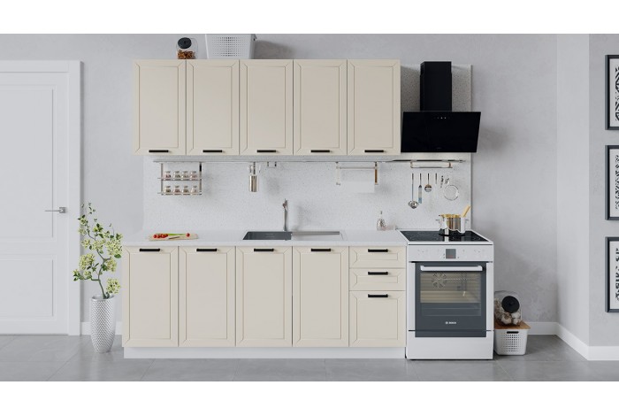 Кухонный гарнитур «Лорас» длиной 200 см Белый, Холст брюле