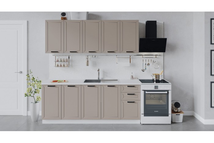 Кухонный гарнитур «Лорас» длиной 200 см Белый, Холст латте