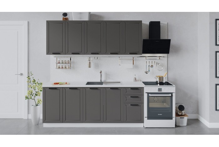 Кухонный гарнитур «Лорас» длиной 200 см Белый, Холст Вулкан