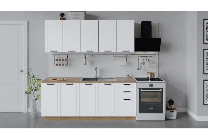 Кухонный гарнитур «Лорас» длиной 200 см Дуб Крафт золотой, Холст Белый