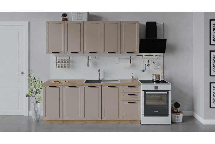 Кухонный гарнитур «Лорас» длиной 200 см Дуб Крафт золотой, Холст латте