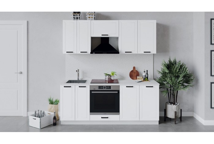 Кухонный гарнитур «Лорас» длиной 200 см со шкафом НБ Белый, Холст Белый