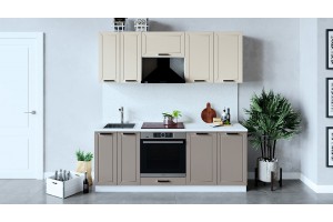 Кухонный гарнитур Лорас длиной 200 см со шкафом НБ Белый, Холст брюле, Холст латте