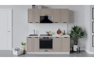 Кухонный гарнитур Лорас длиной 200 см со шкафом НБ Белый, Холст латте