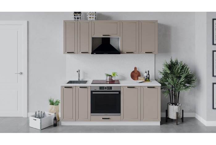 Кухонный гарнитур «Лорас» длиной 200 см со шкафом НБ Белый, Холст латте