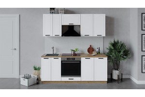 Кухонный гарнитур Лорас длиной 200 см со шкафом НБ Дуб Крафт золотой, Холст Белый