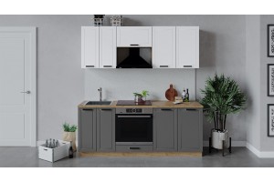 Кухонный гарнитур Лорас длиной 200 см со шкафом НБ Дуб Крафт золотой, Холст Белый, Холст Вулкан