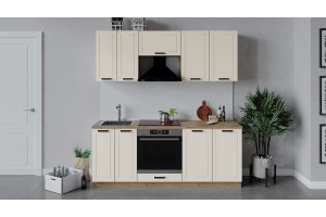 Кухонный гарнитур Лорас длиной 200 см со шкафом НБ Дуб Крафт золотой, Холст брюле