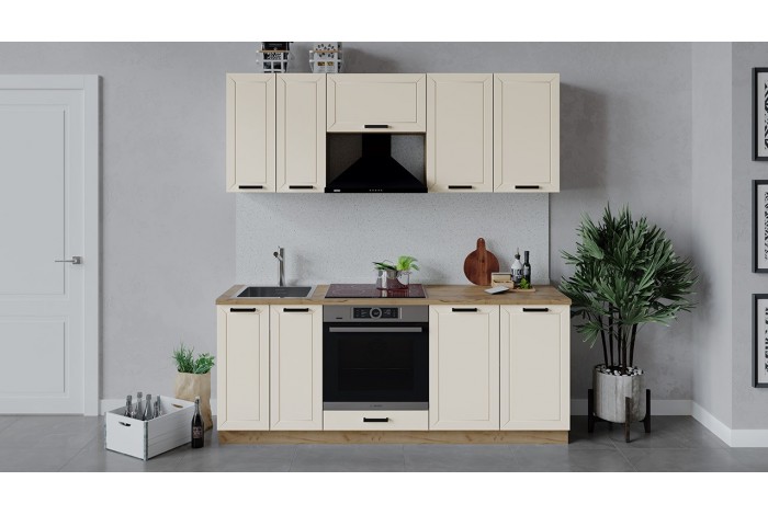 Кухонный гарнитур «Лорас» длиной 200 см со шкафом НБ Дуб Крафт золотой, Холст брюле