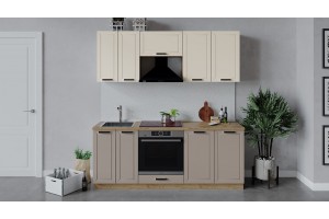 Кухонный гарнитур Лорас длиной 200 см со шкафом НБ Дуб Крафт золотой, Холст брюле, Холст латте