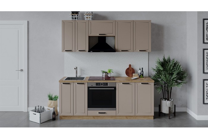 Кухонный гарнитур «Лорас» длиной 200 см со шкафом НБ Дуб Крафт золотой, Холст латте