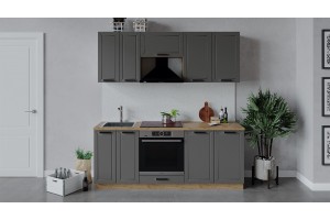 Кухонный гарнитур Лорас длиной 200 см со шкафом НБ Дуб Крафт золотой, Холст Вулкан