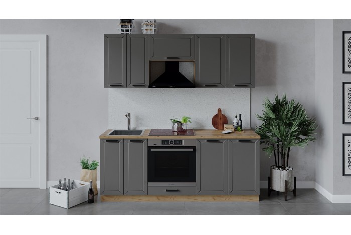 Кухонный гарнитур «Лорас» длиной 200 см со шкафом НБ Дуб Крафт золотой, Холст Вулкан