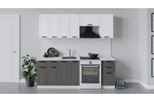 Кухонный гарнитур Лорас длиной 220 (160) см Белый, Холст Белый, Холст Вулкан