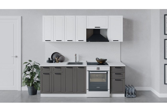 Кухонный гарнитур «Лорас» длиной 220 (160) см Белый, Холст Белый, Холст Вулкан