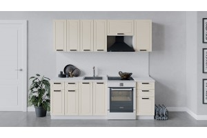 Кухонный гарнитур Лорас длиной 220 (160) см Белый, Холст брюле