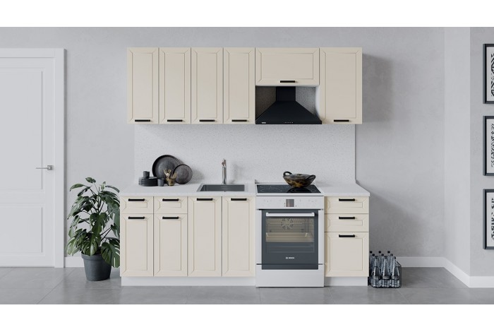 Кухонный гарнитур «Лорас» длиной 220 (160) см Белый, Холст брюле