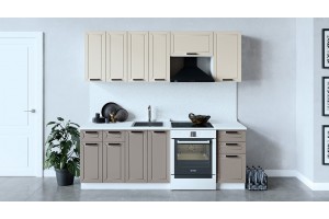 Кухонный гарнитур Лорас длиной 220 (160) см Белый, Холст брюле, Холст латте