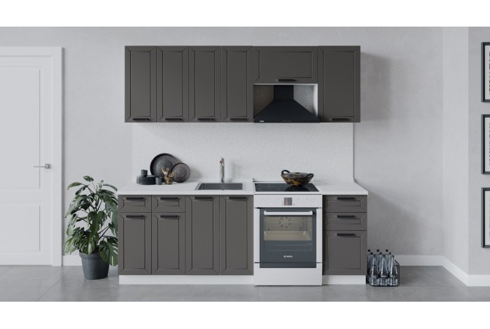 Кухонный гарнитур «Лорас» длиной 220 (160) см Белый, Холст Вулкан