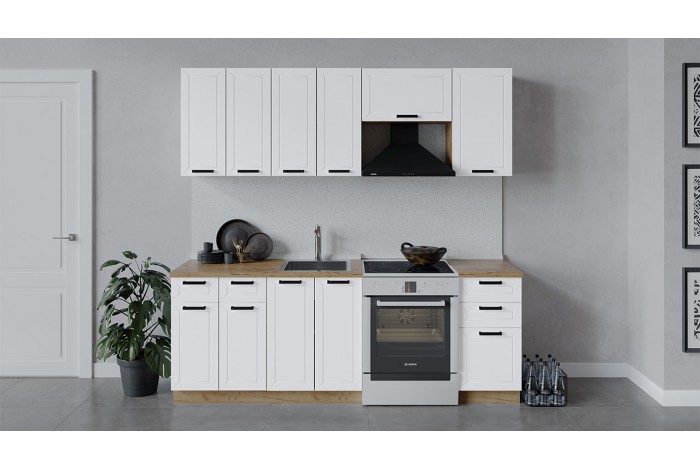 Кухонный гарнитур «Лорас» длиной 220 (160) см Дуб Крафт золотой, Холст Белый