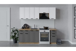 Кухонный гарнитур Лорас длиной 220 (160) см Дуб Крафт золотой, Холст Белый, Холст Вулкан