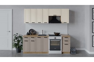 Кухонный гарнитур Лорас длиной 220 (160) см Дуб Крафт золотой, Холст брюле, Холст латте