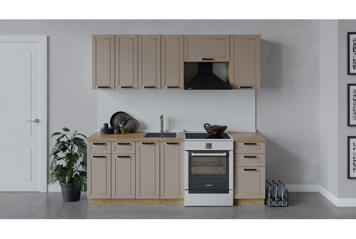 Кухонный гарнитур «Лорас» длиной 220 (160) см Дуб Крафт золотой, Холст латте