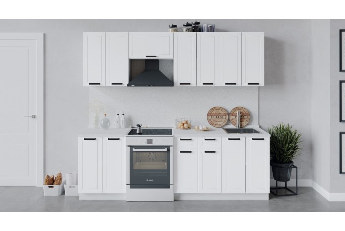 Кухонный гарнитур «Лорас» длиной 240 (180) см Белый, Холст Белый