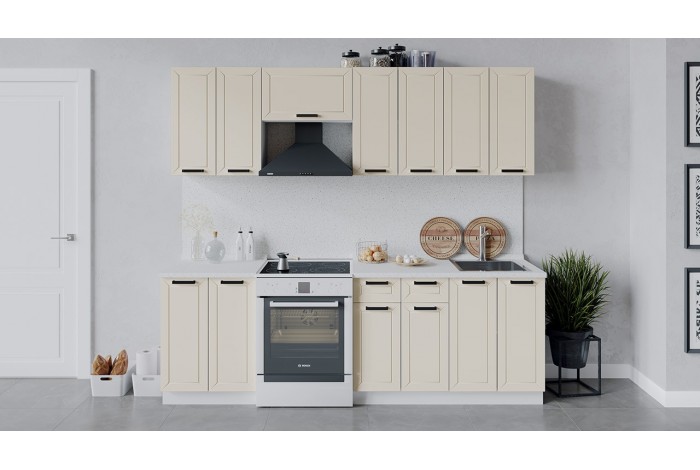 Кухонный гарнитур «Лорас» длиной 240 (180) см Белый, Холст брюле