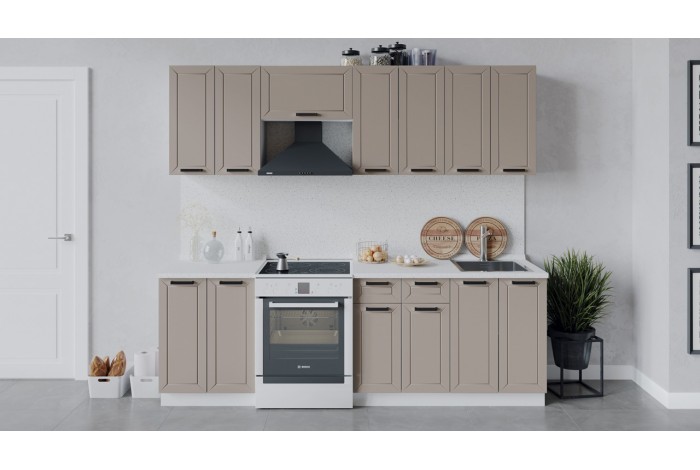 Кухонный гарнитур «Лорас» длиной 240 (180) см Белый, Холст латте