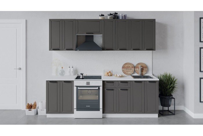 Кухонный гарнитур «Лорас» длиной 240 (180) см Белый, Холст Вулкан