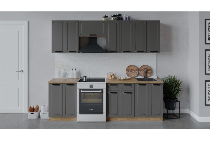 Кухонный гарнитур «Лорас» длиной 240 (180) см Дуб Крафт золотой, Холст Вулкан