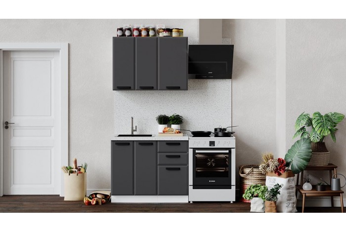 Кухонный гарнитур «Тиана» длиной 100 см Белый, Асфальт супермат