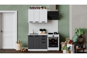 Кухонный гарнитур Тиана длиной 100 см Белый, Белый супермат, Асфальт супермат