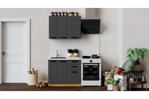 Кухонный гарнитур Тиана длиной 100 см Дуб Крафт золотой, Асфальт супермат