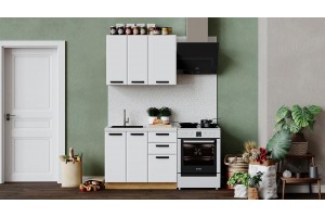 Кухонный гарнитур Тиана длиной 100 см Дуб Крафт золотой, Белый супермат