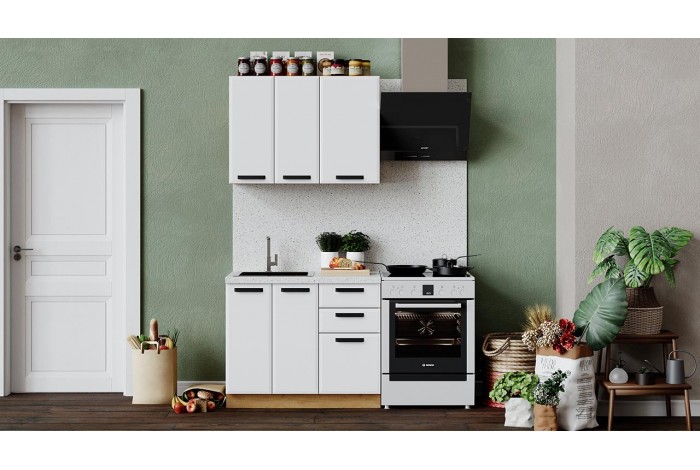 Кухонный гарнитур «Тиана» длиной 100 см Дуб Крафт золотой, Белый супермат