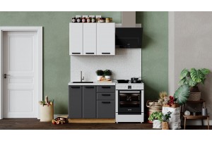 Кухонный гарнитур Тиана длиной 100 см Дуб Крафт золотой, Белый супермат, Асфальт супермат