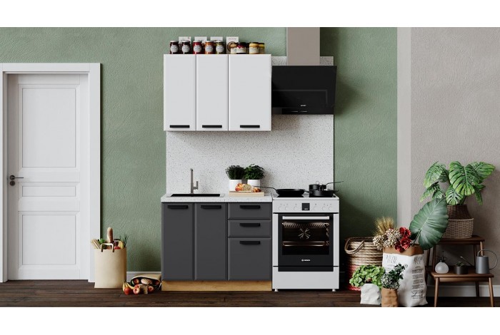 Кухонный гарнитур «Тиана» длиной 100 см Дуб Крафт золотой, Белый супермат, Асфальт супермат