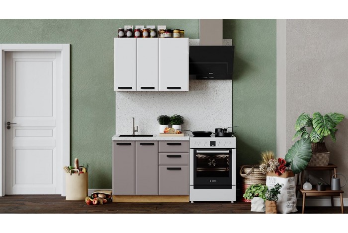 Кухонный гарнитур «Тиана» длиной 100 см Дуб Крафт золотой, Белый супермат, Мокко супермат