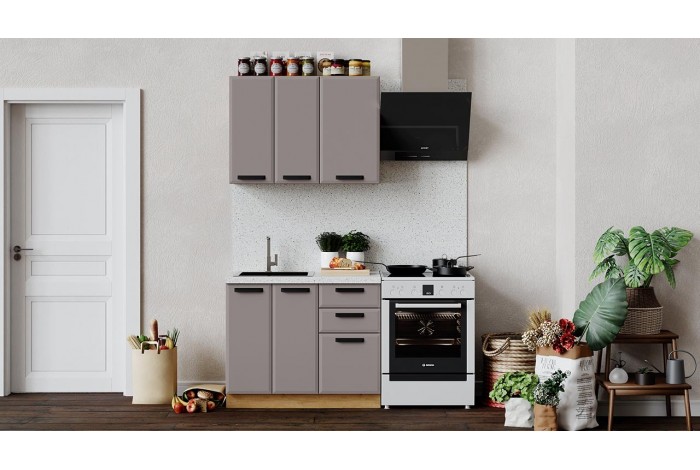 Кухонный гарнитур «Тиана» длиной 100 см Дуб Крафт золотой, Мокко супермат