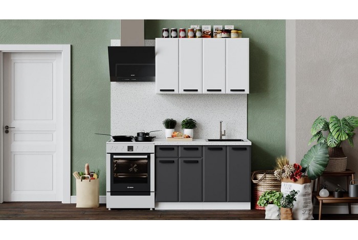 Кухонный гарнитур «Тиана» длиной 120 см Белый, Белый супермат, Асфальт супермат